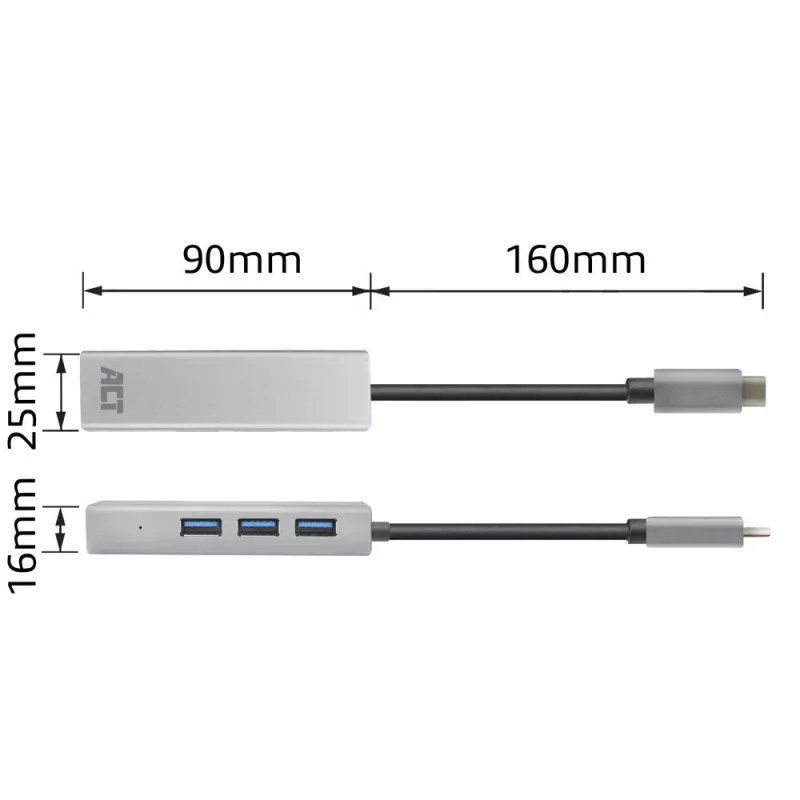 Koncentrator USB-C ACT AC7055 3x USB-A Gigabit Ethernet