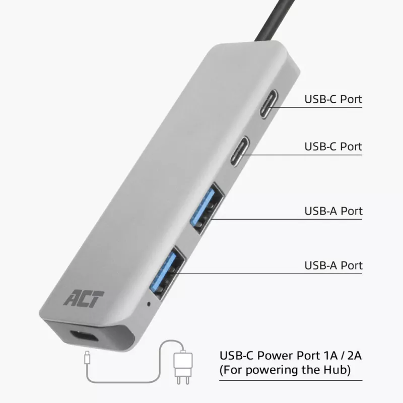ACT AC7072 USB 3.2 Gen 1 Type-C Hub 5000 Mbit/s Czarny Szary