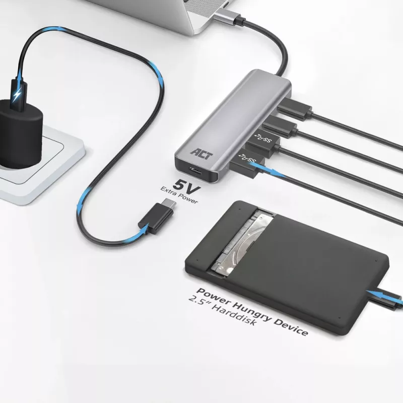 ACT AC7072 USB 3.2 Gen 1 Type-C Hub 5000 Mbit/s Czarny Szary
