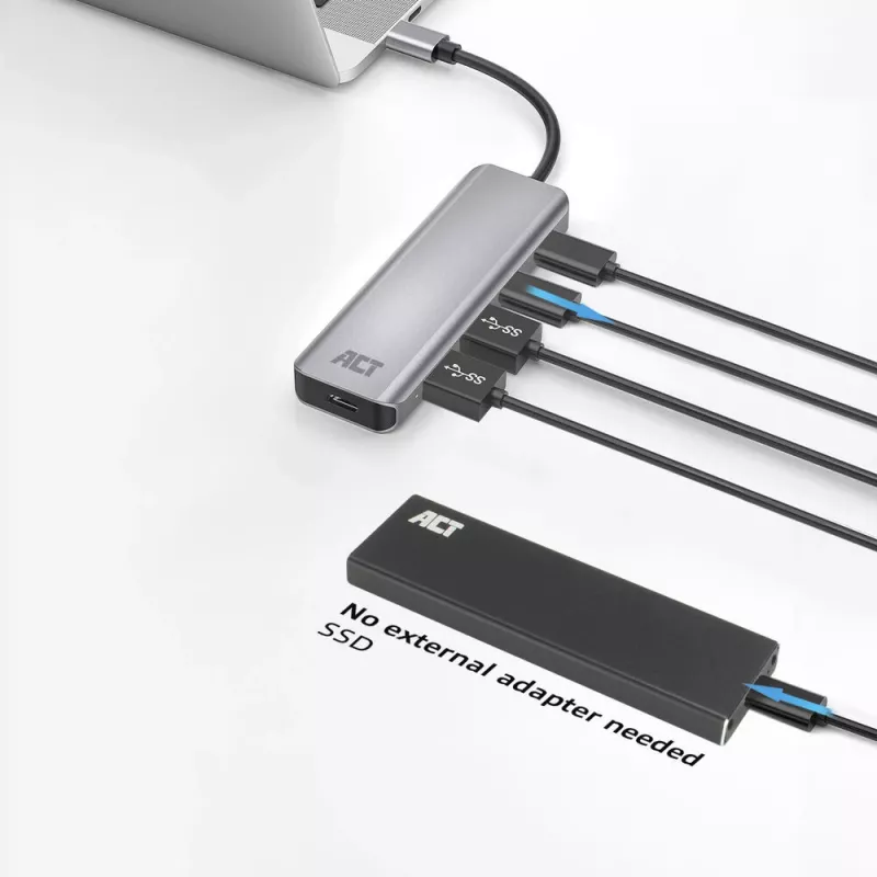 ACT AC7072 USB 3.2 Gen 1 Type-C Hub 5000 Mbit/s Czarny Szary