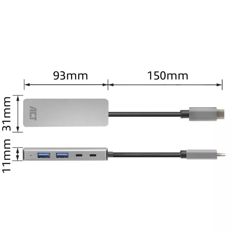 ACT AC7072 USB 3.2 Gen 1 Type-C Hub 5000 Mbit/s Czarny Szary