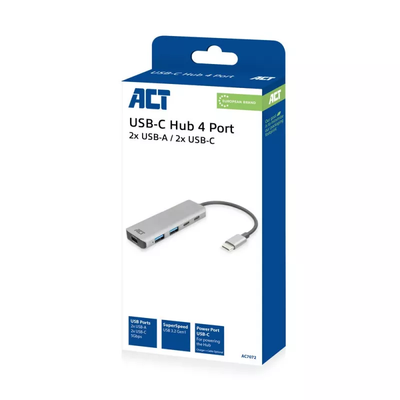 ACT AC7072 USB 3.2 Gen 1 Type-C Hub 5000 Mbit/s Czarny Szary