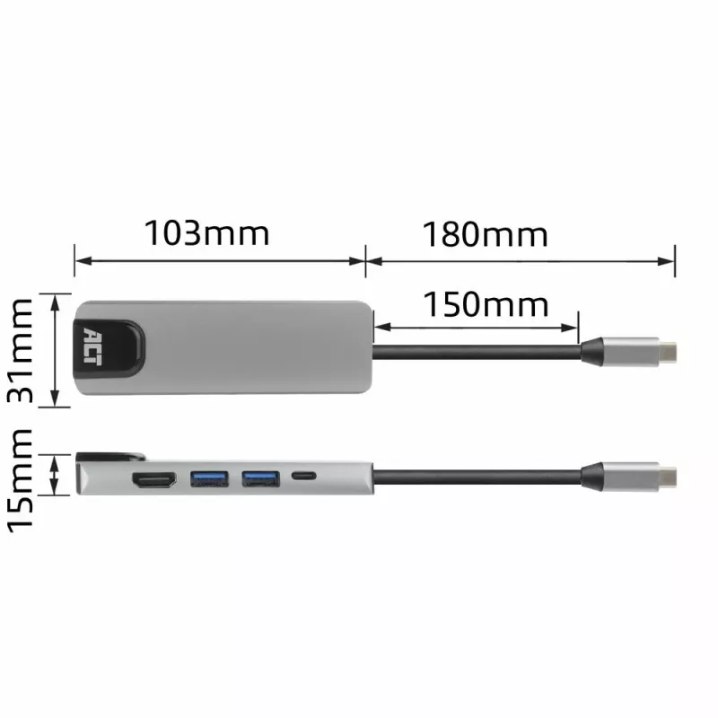 Stacja dokująca ACT USB-C 4K do 1 monitora HDMI, ethernet, USB-A, PD pass-through