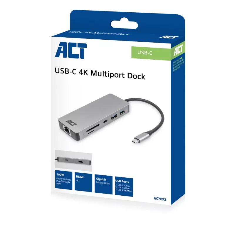 Stacja dokująca ACT USB-C 4K do 1 monitora HDMI, Ethernet, USB-C…