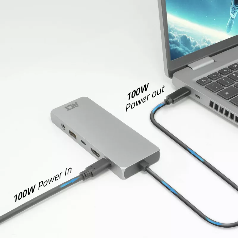 Stacja dokująca ACT USB-C 4K / 8K 30Hz do 1 monitora HDMI, 2,5 Gigabit Ethernet, USB-C 10Gbps, USB-A 10Gbps, audio 3,5 mm, PD pass-through