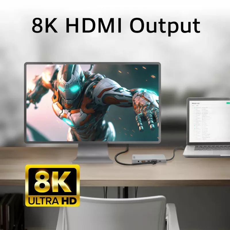 Stacja dokująca ACT USB-C 4K / 8K 30Hz do 1 monitora HDMI, 2,5 Gigabit Ethernet, USB-C 10Gbps, USB-A 10Gbps, audio 3,5 mm, PD pass-through