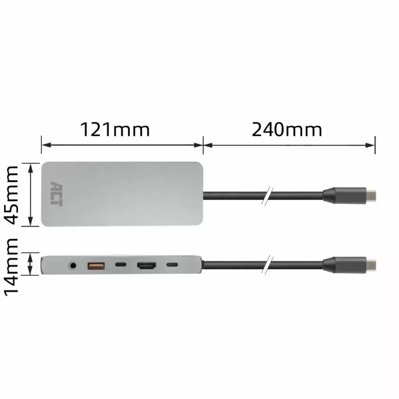 Stacja dokująca ACT USB-C 4K / 8K 30Hz do 1 monitora HDMI, 2,5 Gigabit Ethernet, USB-C 10Gbps, USB-A 10Gbps, audio 3,5 mm, PD pass-through