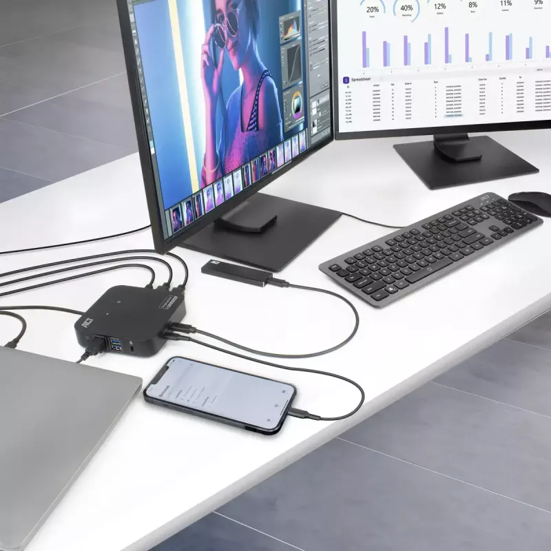 ACT Uniwersalna stacja dokująca USB-C 4K, dla 2 monitorów HDMI/DisplayPort, DisplayLink, kompaktowa konstrukcja