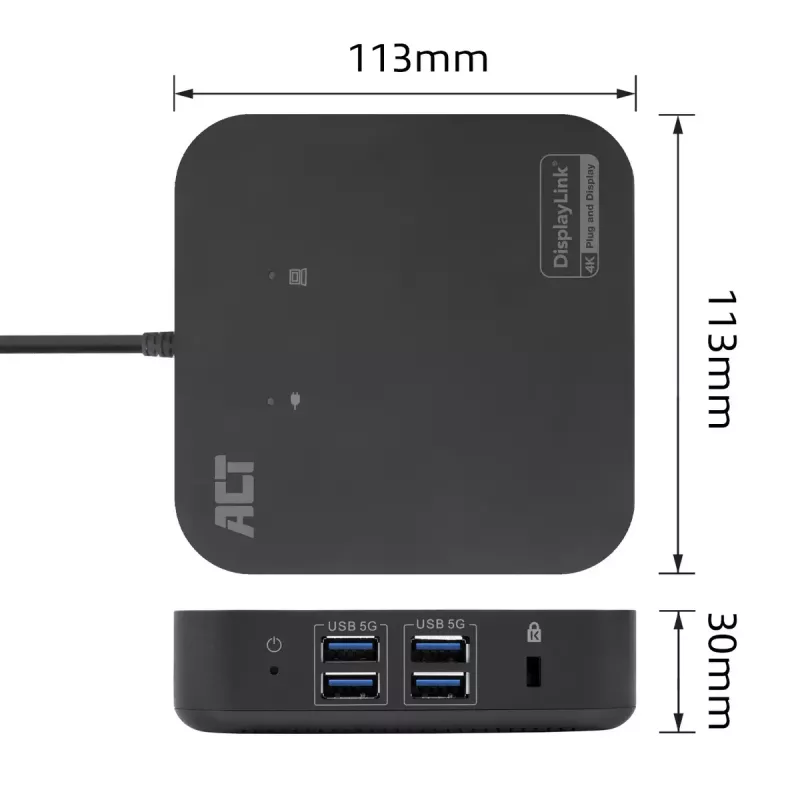 ACT Uniwersalna stacja dokująca USB-C 4K, dla 2 monitorów HDMI/DisplayPort, DisplayLink, kompaktowa konstrukcja