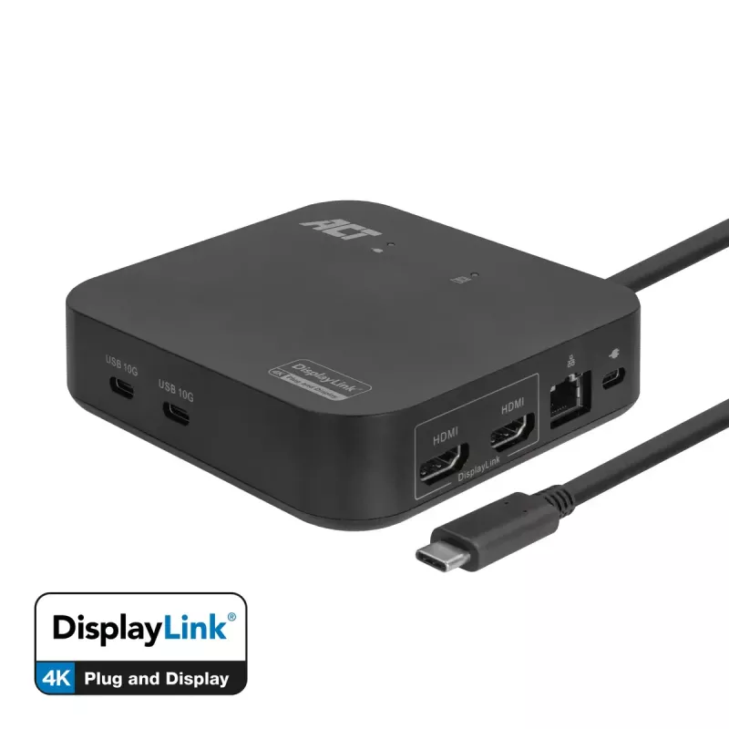 ACT Uniwersalna stacja dokująca USB-C 4K, dla 2 monitorów HDMI/DisplayPort, DisplayLink, kompaktowa konstrukcja