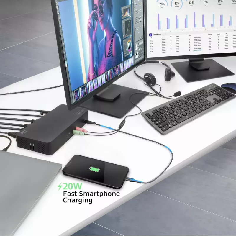 Stacja dokująca ACT USB-C 4K, dla 2 monitorów HDMI lub DisplayPort, DisplayLink