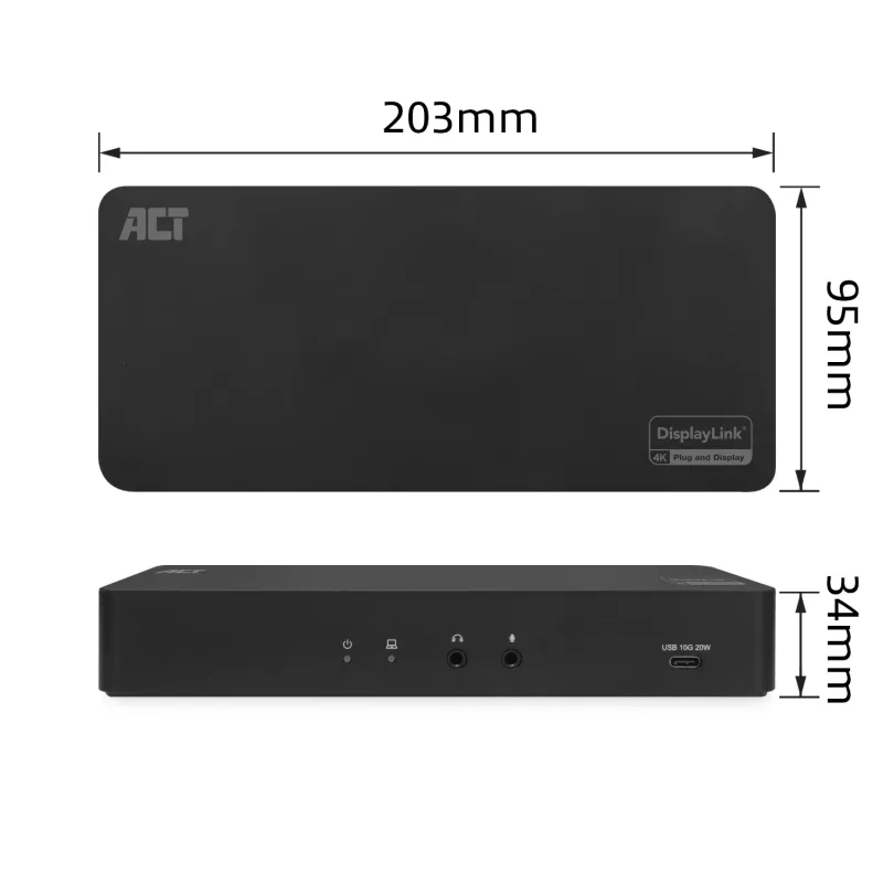 Stacja dokująca ACT USB-C 4K, dla 2 monitorów HDMI lub DisplayPort, DisplayLink