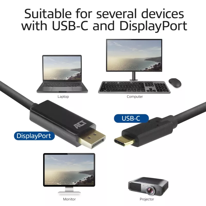 Kabel USB-C na DisplayPort ACT AC7325 2 metry