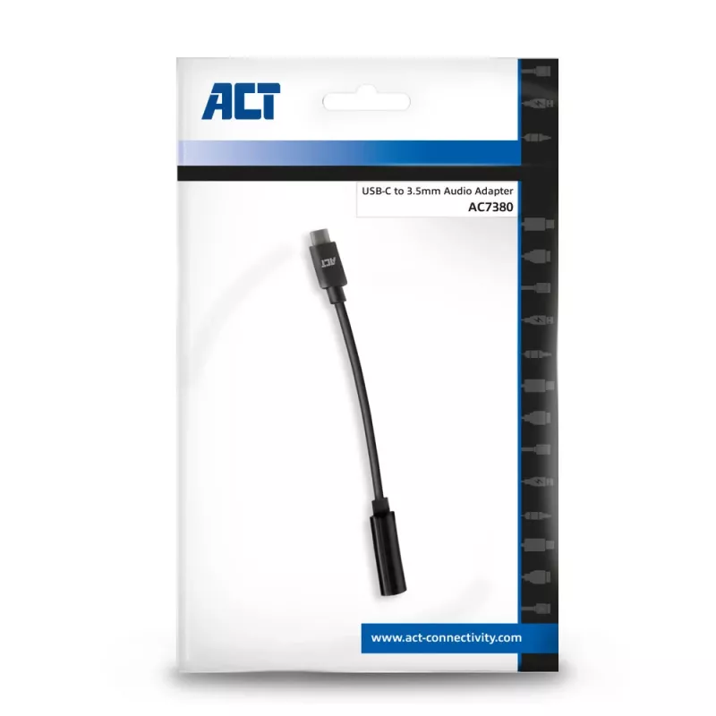 Kabel audio ACT AC7380 0,11m 3,5mm żeński USB Type-C męski czarny