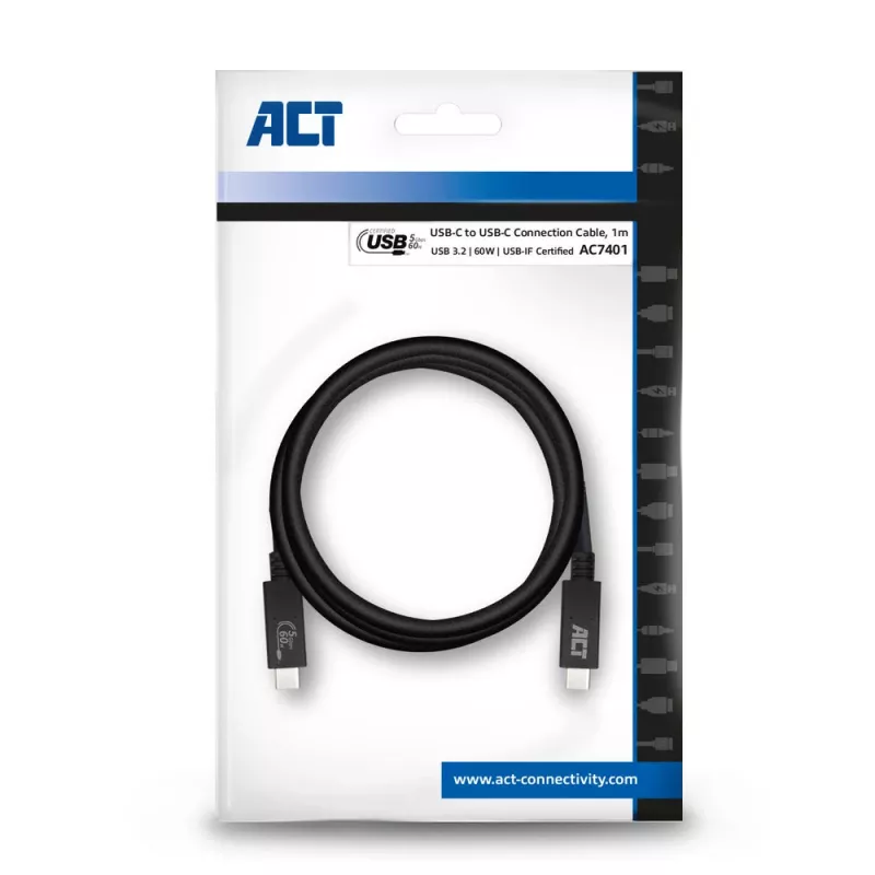 Kabel ACT USB 3.0 USB-C z certyfikatem USB-IF 1 metr 5 Gbit/s