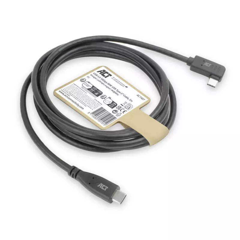 ACT USB 3.0 kątowy kabel USB-C 2 metry 5 Gbit/s Czarny
