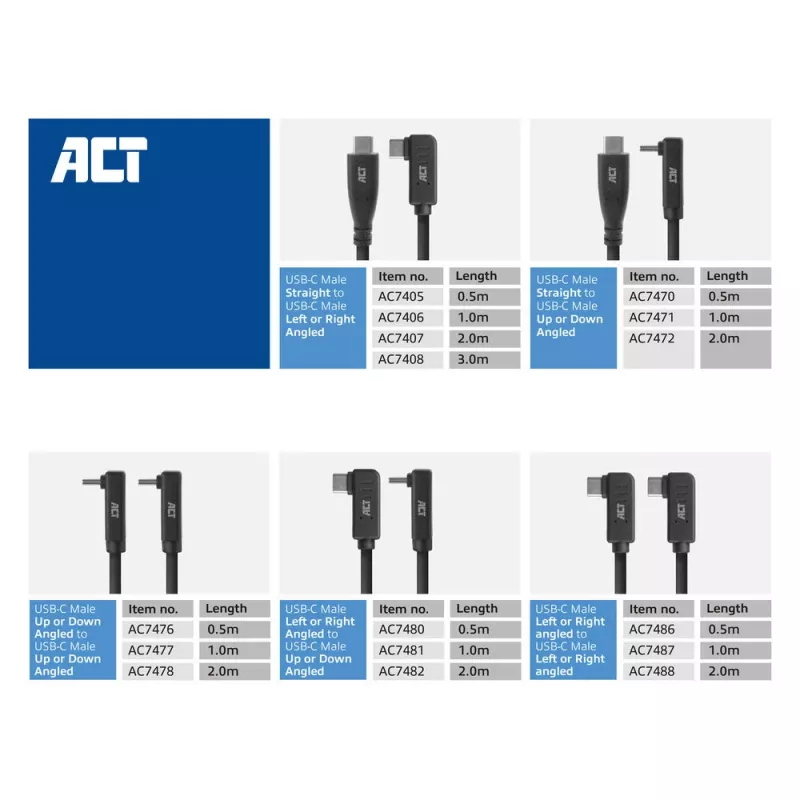 ACT USB 3.0 kątowy kabel USB-C 2 metry 5 Gbit/s Czarny