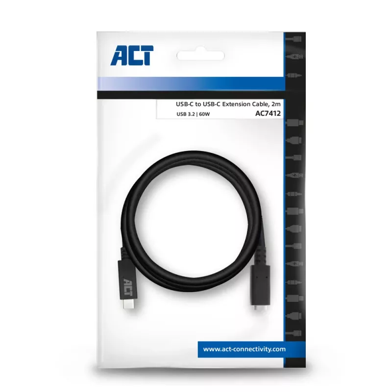 Przedłużacz ACT USB 3.0 USB-C 2 metry 5 Gbit/s Czarny