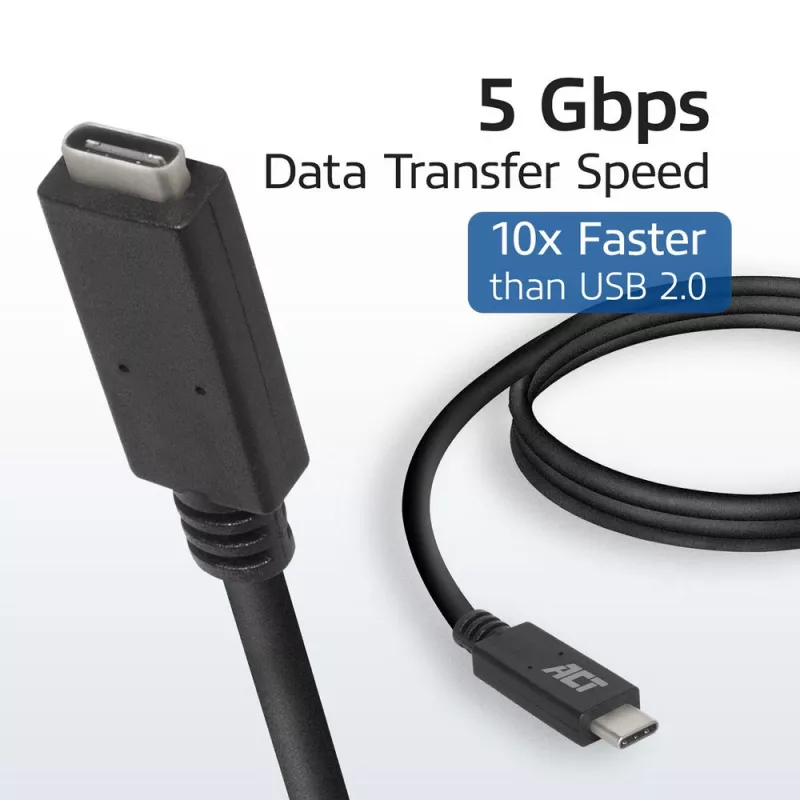 Przedłużacz ACT USB 3.0 USB-C 2 metry 5 Gbit/s Czarny