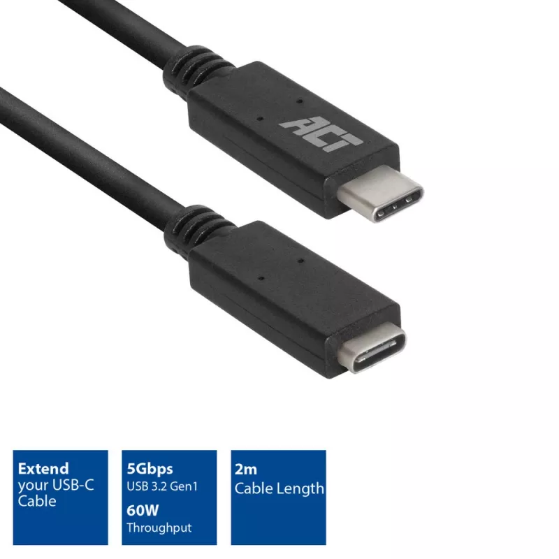 Przedłużacz ACT USB 3.0 USB-C 2 metry 5 Gbit/s Czarny