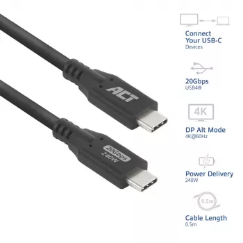ACT USB4 20Gbps 240W USB Type-C kabel 0.5m Czarny
