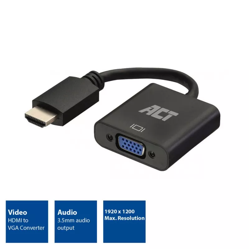 ACT 0.15 metra, przejściówka HDMI-A męski na VGA żeński, z audio
