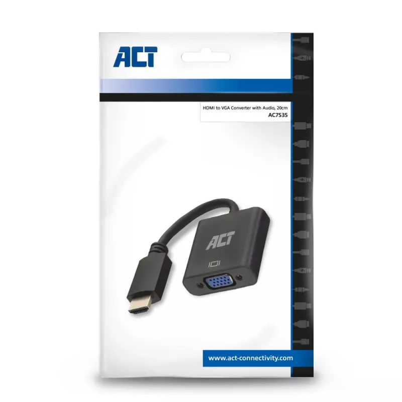 ACT 0.15 metra, przejściówka HDMI-A męski na VGA żeński, z audio