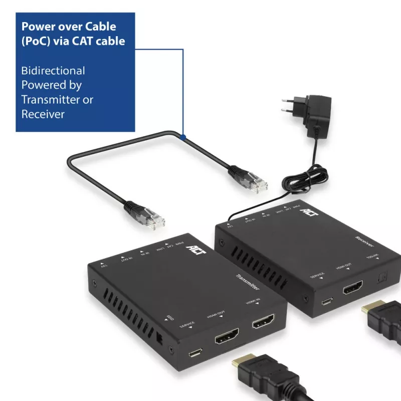 Zestaw nadajnik i odbiornik AV ACT 4K HDMI 2.0 Extender przez CAT6 UTP z obsługą IR, 60 m