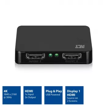 ACT 4K HDMI 1.4 splitter 2 porty 3840 x 2160 pikseli Czarny