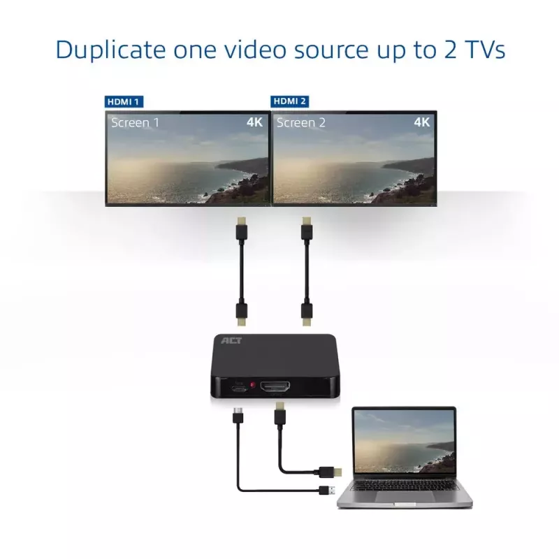 ACT 4K HDMI 1.4 splitter 2 porty 3840 x 2160 pikseli Czarny