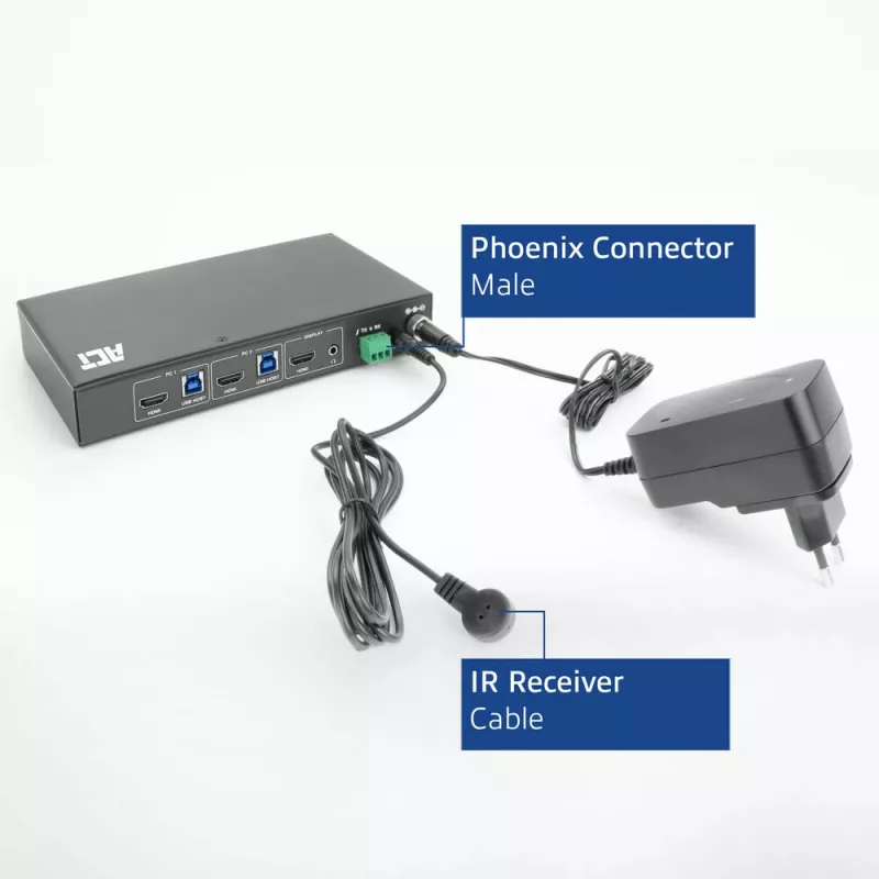 Przełącznik KVM ACT 2-portowy HDMI 4K@60Hz, USB 3.2 Gen1 (USB 3.0)