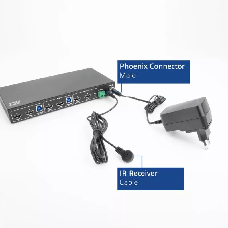 Przełącznik KVM ACT 2-portowy podwójny HDMI 4K@60Hz, USB 3.2 Gen1 (USB 3.0)