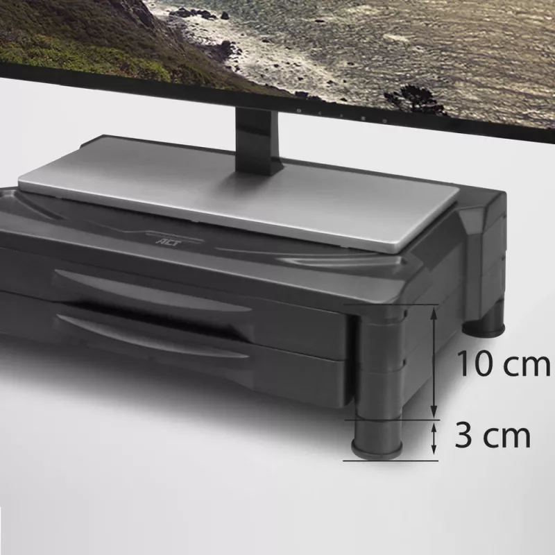 ACT Stojak pod monitor extra szeroki AC8215 regulowana wysokość dwie szuflady