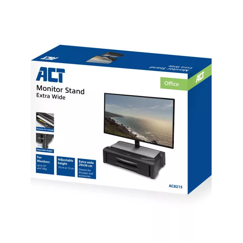 ACT Stojak pod monitor extra szeroki AC8215 regulowana wysokość dwie szuflady