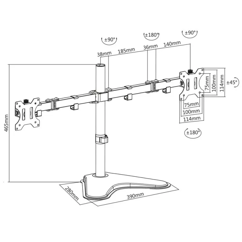 ACT Wolnostojący podwójny uchwyt do monitora AC8320 Maks. waga 16 kg Min. ekran 33 cm Maks. ekran 81,3 cm