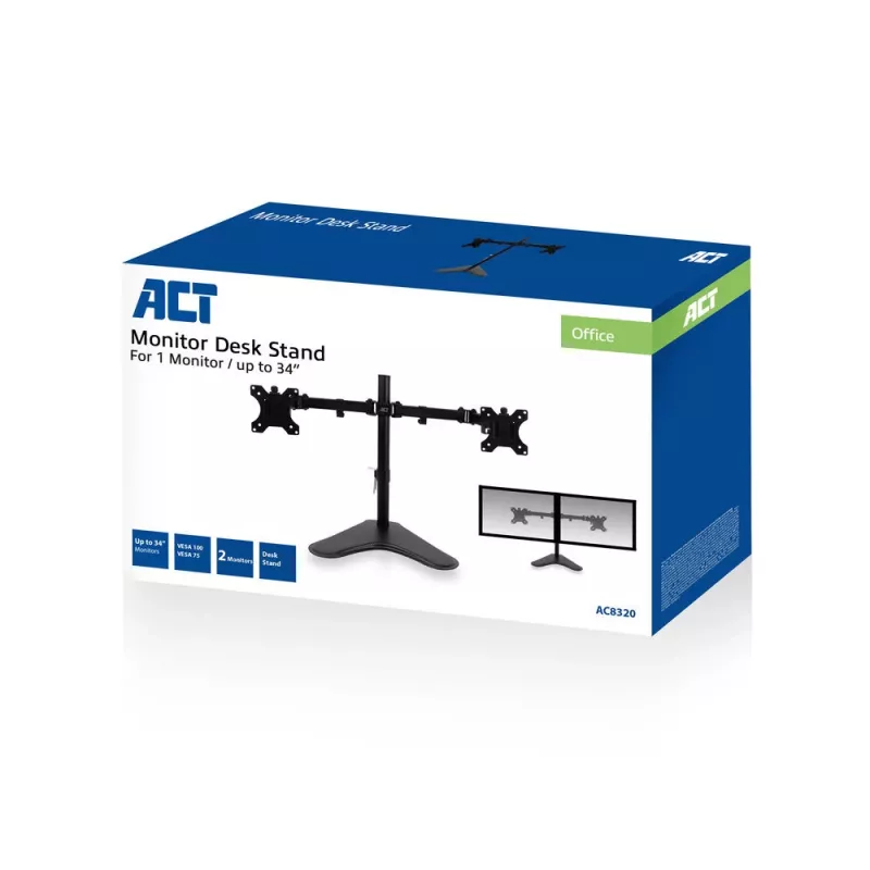 ACT Wolnostojący podwójny uchwyt do monitora AC8320 Maks. waga 16 kg Min. ekran 33 cm Maks. ekran 81,3 cm