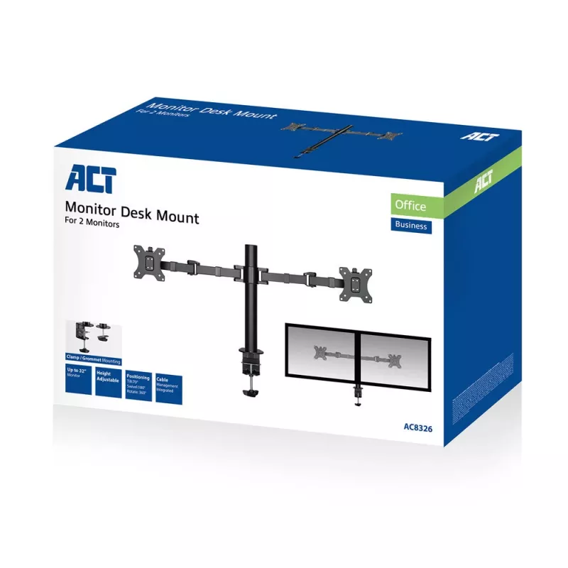 ACT podwójny uchwyt do monitora biuro solid pro zacisk/przelotowy 12 kg 10-32 cali
