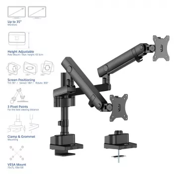 Uchwyt ACT na 2 monitory 35 cali Solid Pro, sprężyna mechaniczna