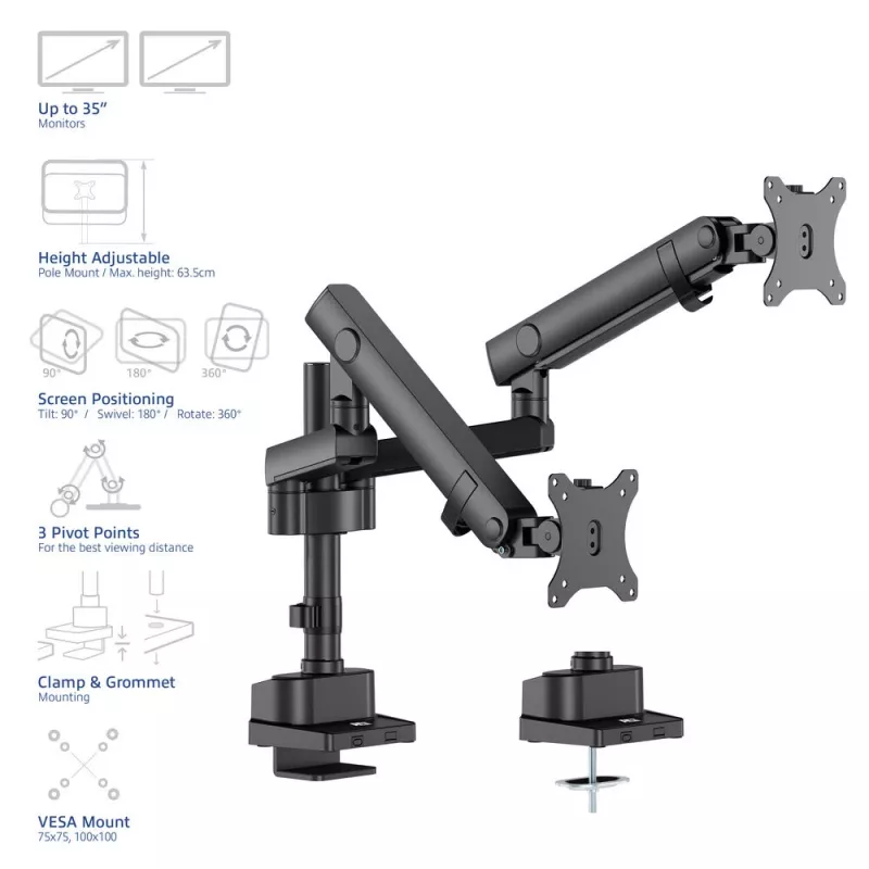 Uchwyt ACT na 2 monitory 35 cali Solid Pro, sprężyna mechaniczna