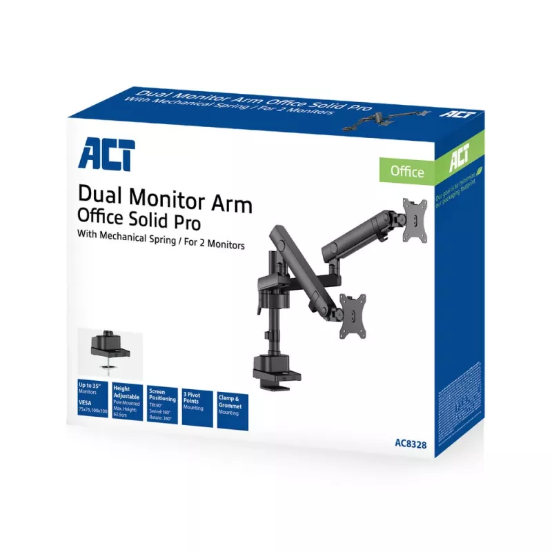 Uchwyt ACT na 2 monitory 35 cali Solid Pro, sprężyna mechaniczna