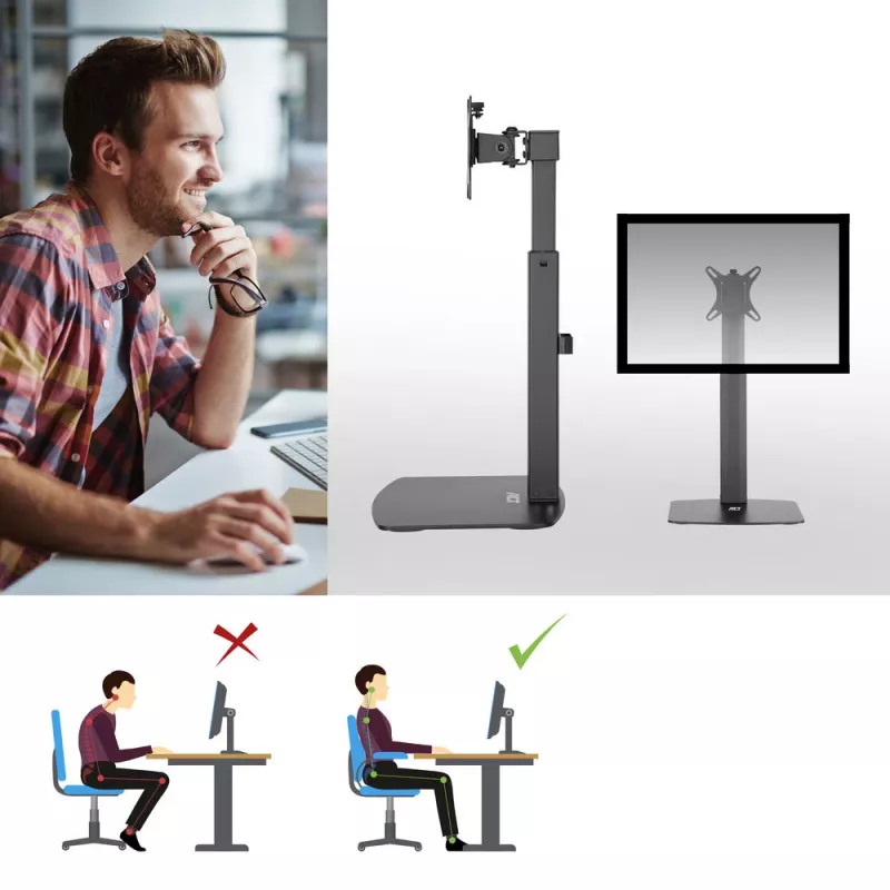 Wolnostojące ramię monitora z gazowym sprężyną ACT do biura, udźwig 7 kg, 10–32 cale