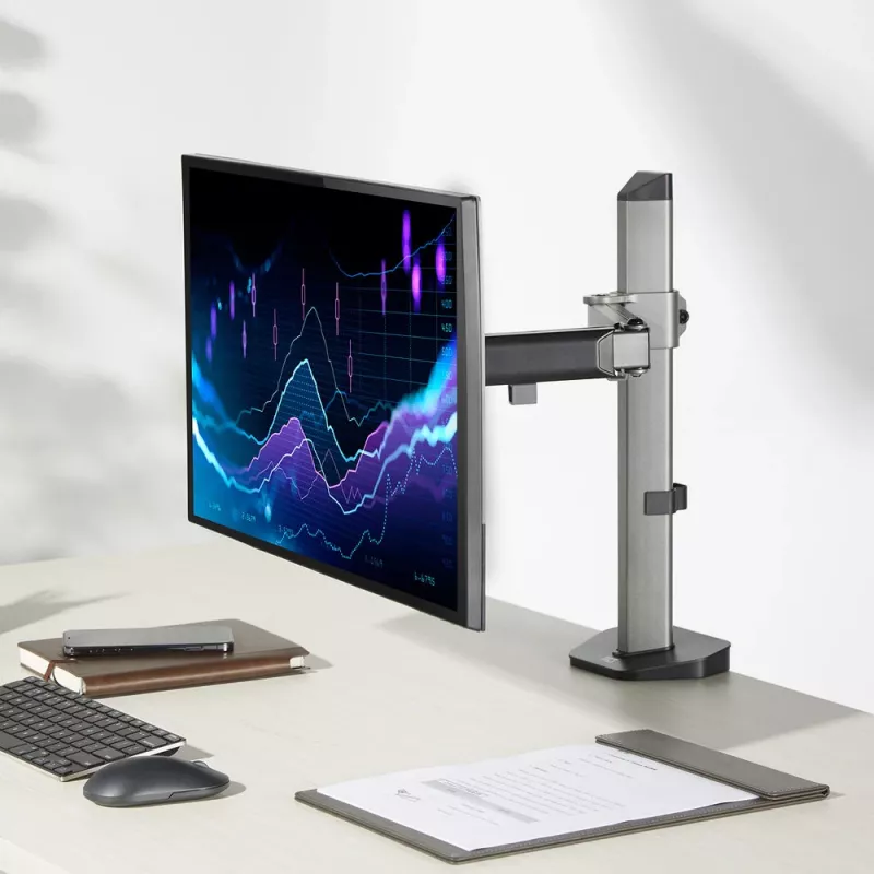 Uchwyt biurkowy ACT na jeden monitor, srebrny, zacisk/przelotowy, 9 kg, 17-32 cale