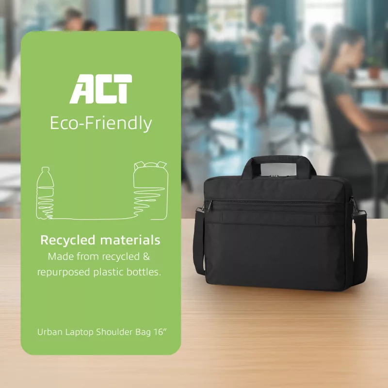 ACT Urban torba na ramię do laptopów do 16 inch, wykonana z butelek plastikowych z recyklingu