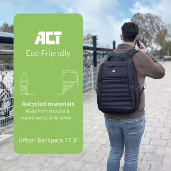 ACT Plecak miejski na laptopa 17,3 cala, wykonany z plastikowych butelek z recyklingu