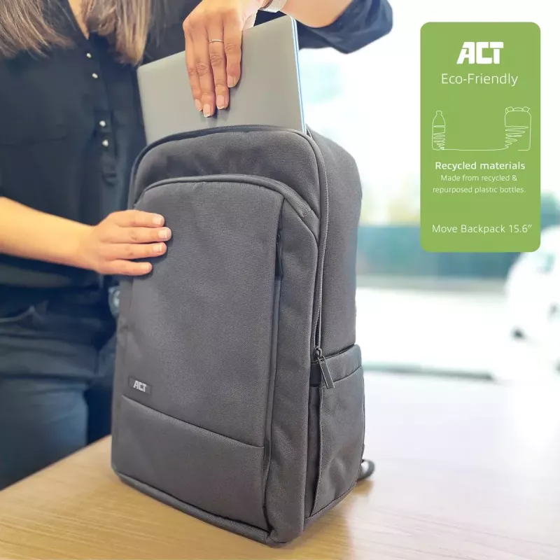 Plecak ACT Move na laptopy do 15,6” wykonany z przetworzonych butelek plastikowych