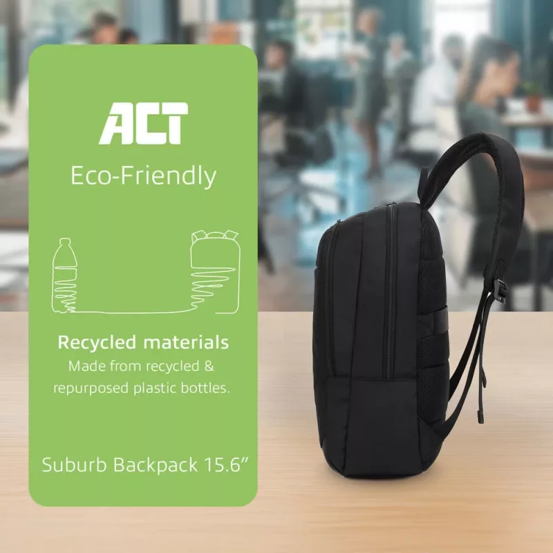 Plecak ACT Suburb na laptopy do 15,6 cala wykonany z tworzywa sztucznego pochodzącego z recyklingu