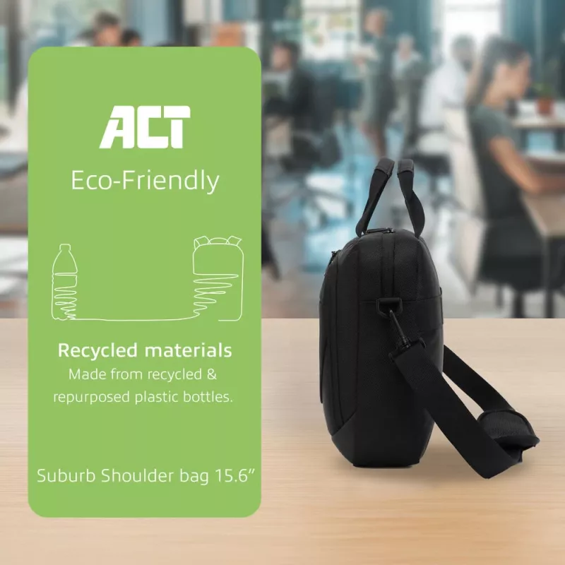 ACT Suburb, torba na ramię na laptopa do 15,6 cala, wykonana z przetworzonych butelek plastikowych