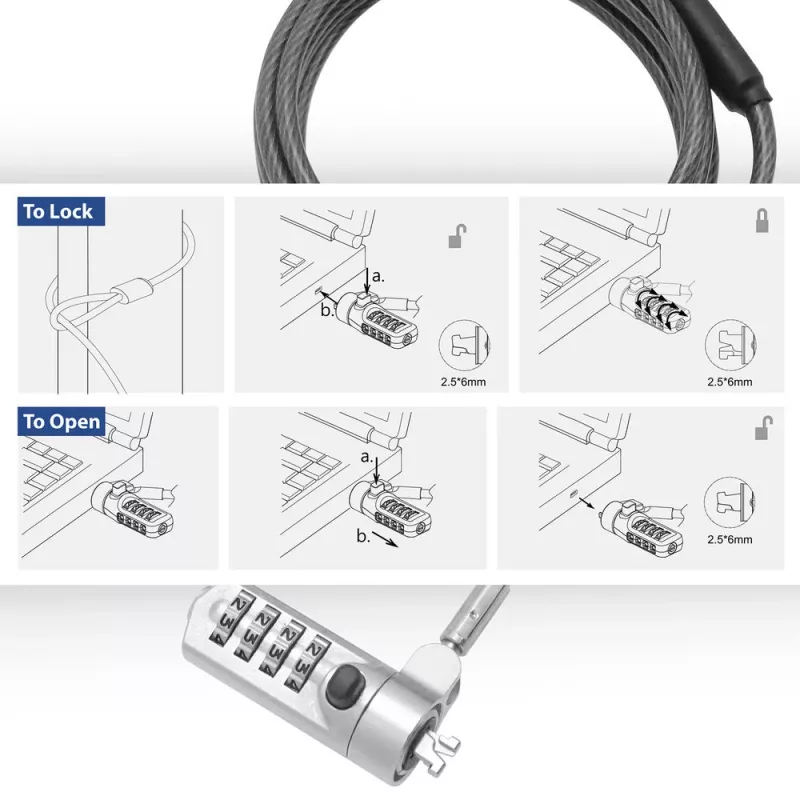 ACT Nano Laptop Lock z zamkiem szyfrowym, kabel 2 m
