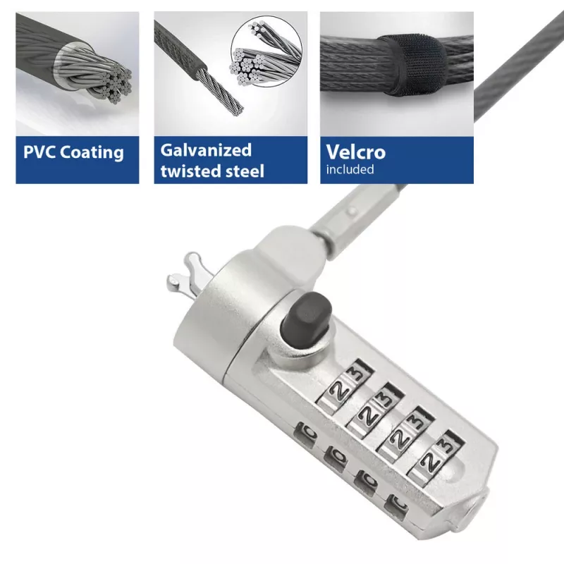 ACT Wedge Laptop Lock z zamkiem szyfrowym, metaliczny, kabel 2 m
