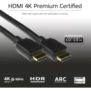 Kabel ACT HDMI High Speed Premium Certified v2.0 1 m, wtyk HDMI-A - wtyk HDMI-A